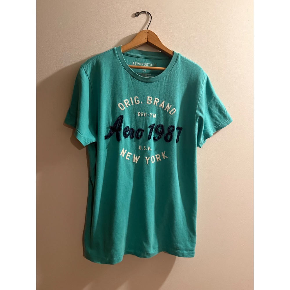 Aeropostale Mens Graphic T-Shirt Teal Green Aero 1987 New York Large